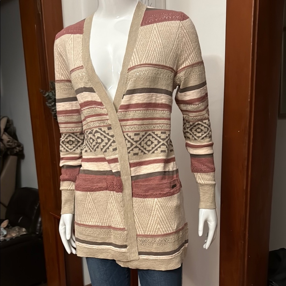 NWT Eddie Bauer size small Striped Beige and Red Women's Sweater